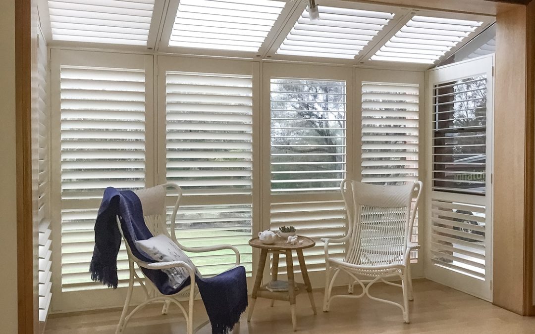 Hardwood Shutters – Large Bay Window with Door