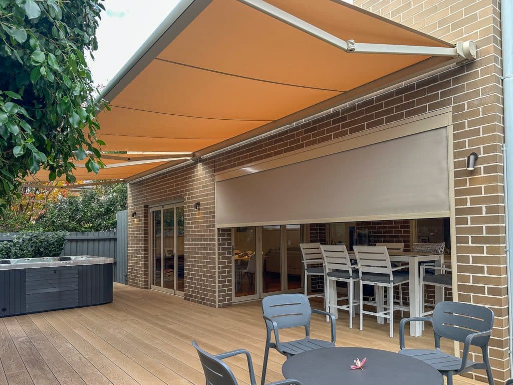 Folding Arm Awnings and External Blind in Alfresco Area 2