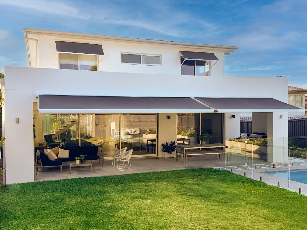 Pivot Arm and Folding Arm Awnings on House in Balgowlah
